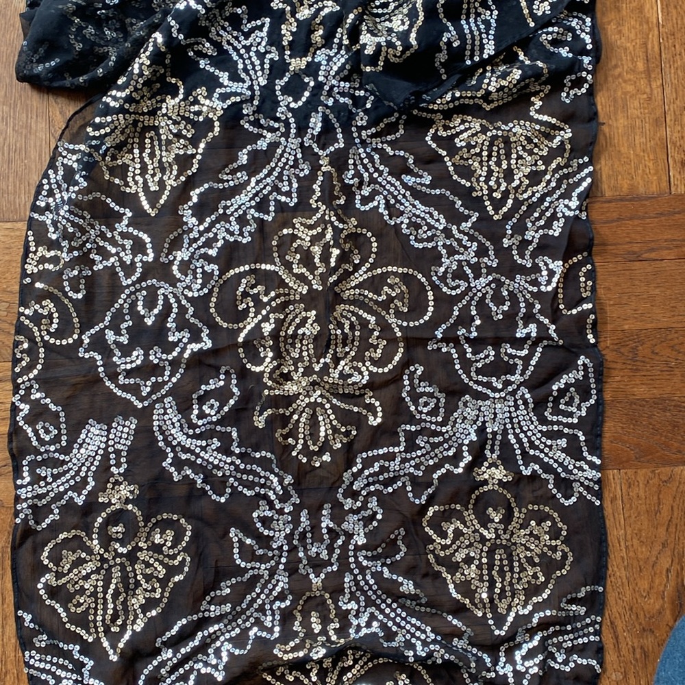 Hand sequined silk chiffon shawl.